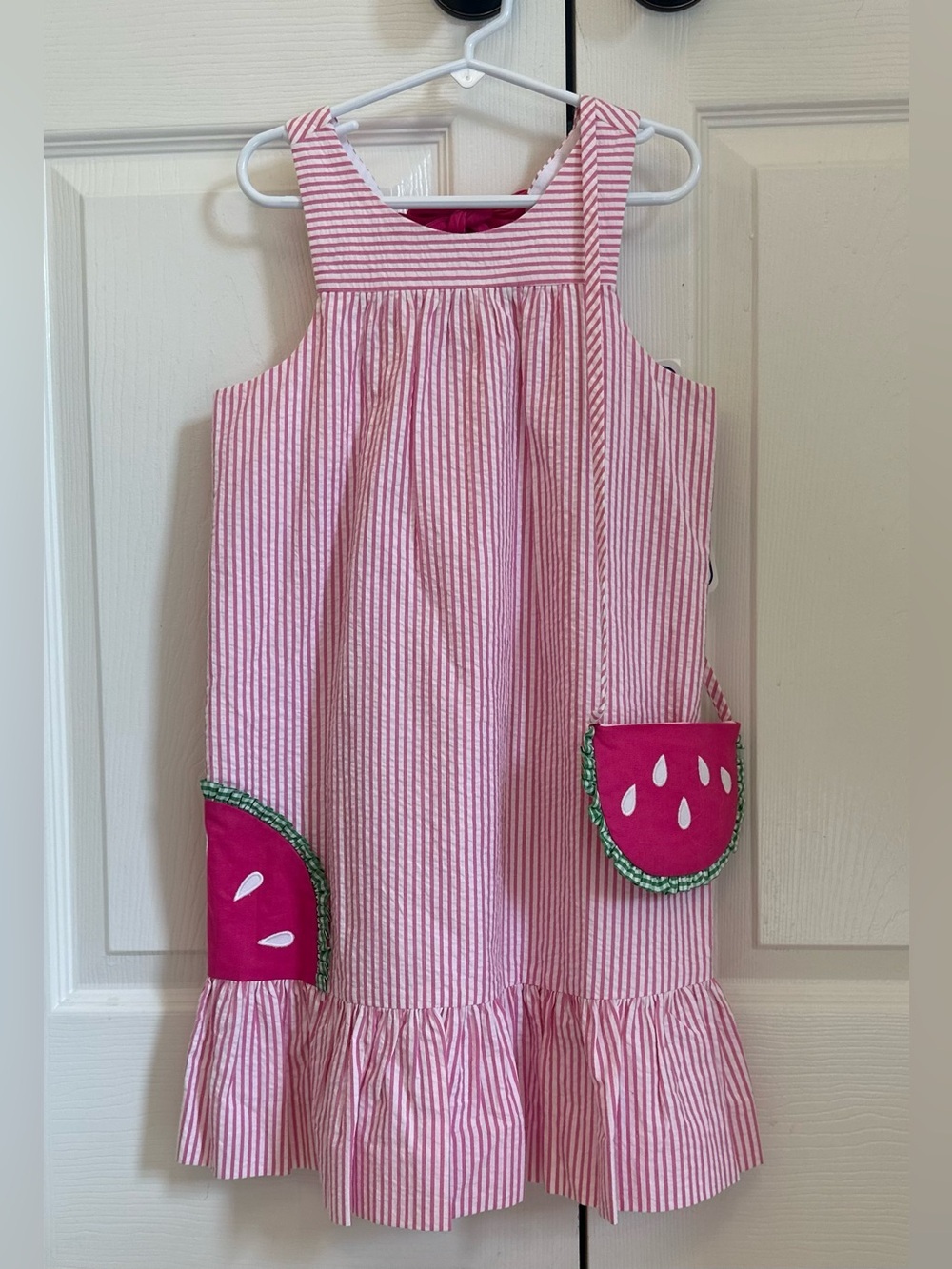 NWT Florence Eiseman pink Seersucker Dress with matching purse size 6x